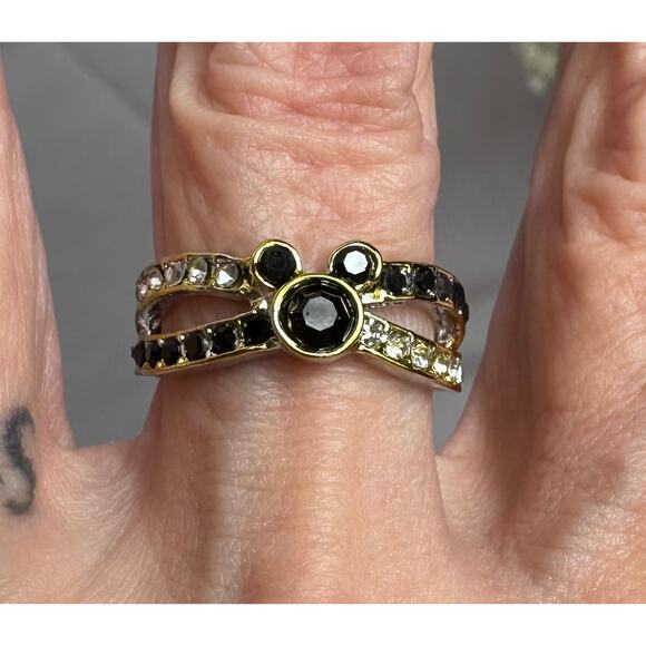 Mouse Shaped Black Onyx Syn Cubic ZIrconia RIbbons of Crystals Size 9 - Picture 1 of 14